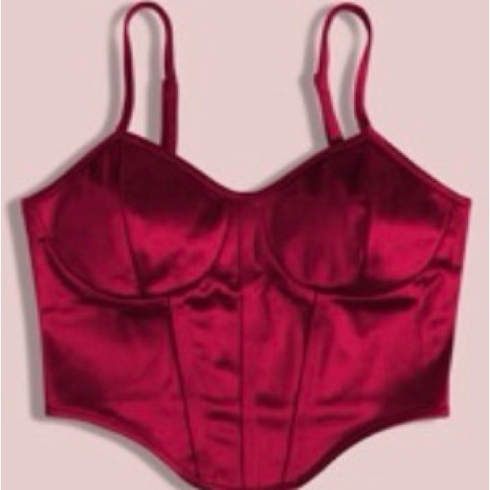 SHEIN Wine Red Satin Bustier Crop Top